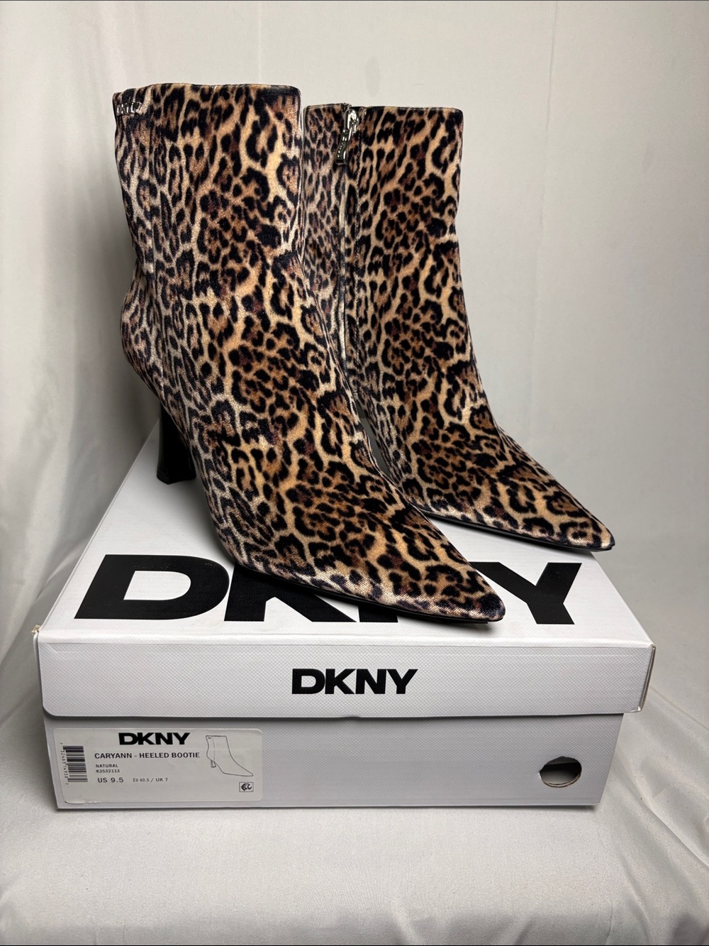 DKNY Leopard-Print Pointed Toe Ankle Boots - Brown/Black size 9.5